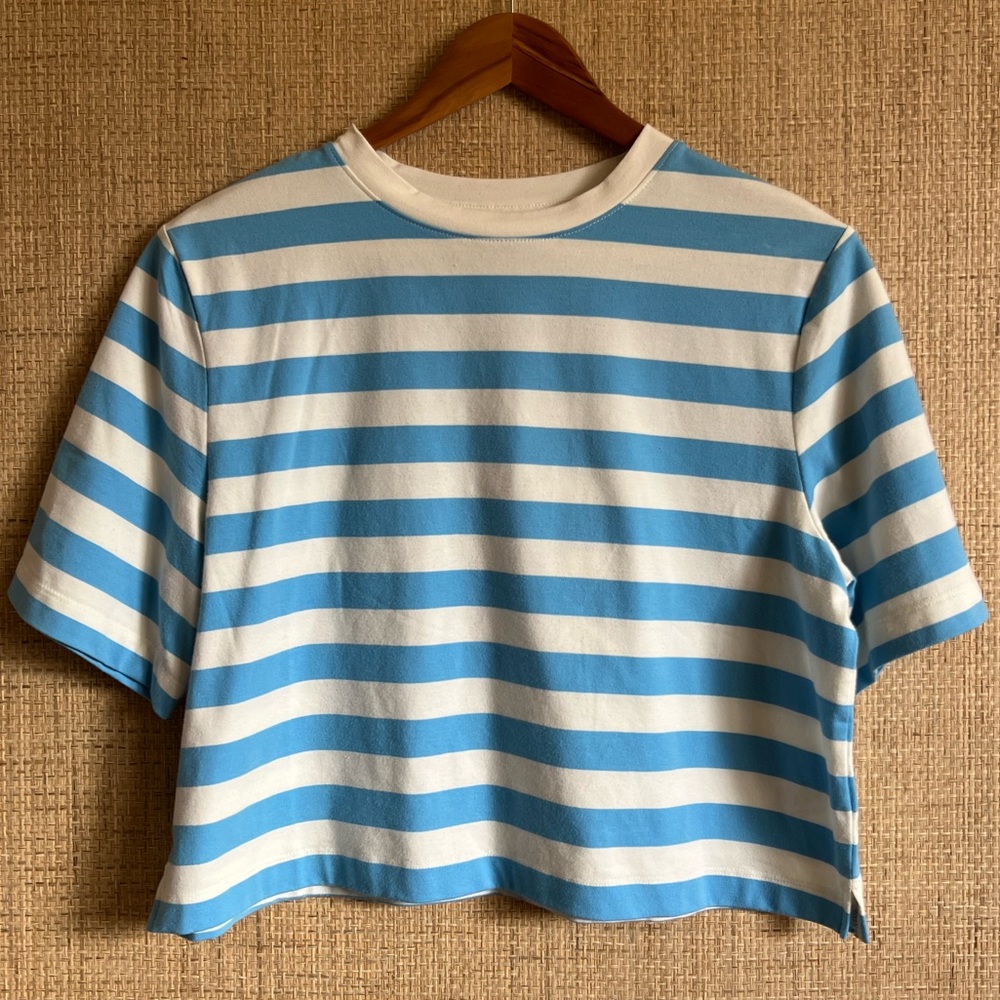 Blue and White Striped Women's Top